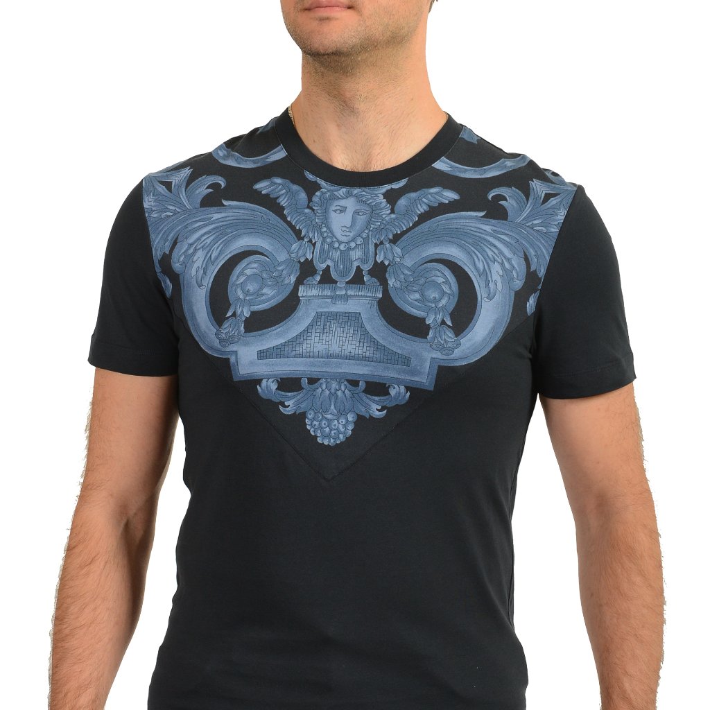 Versace Men's Navy Blue Heritage Logo Print Short Sleeve T-Shirt Us Xl It 54
